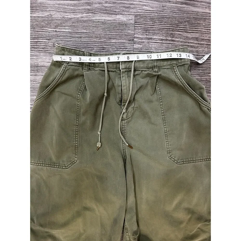 By Anthropologie Womens S Green Utility Shorts Elastic Waist Drawstring Pockets